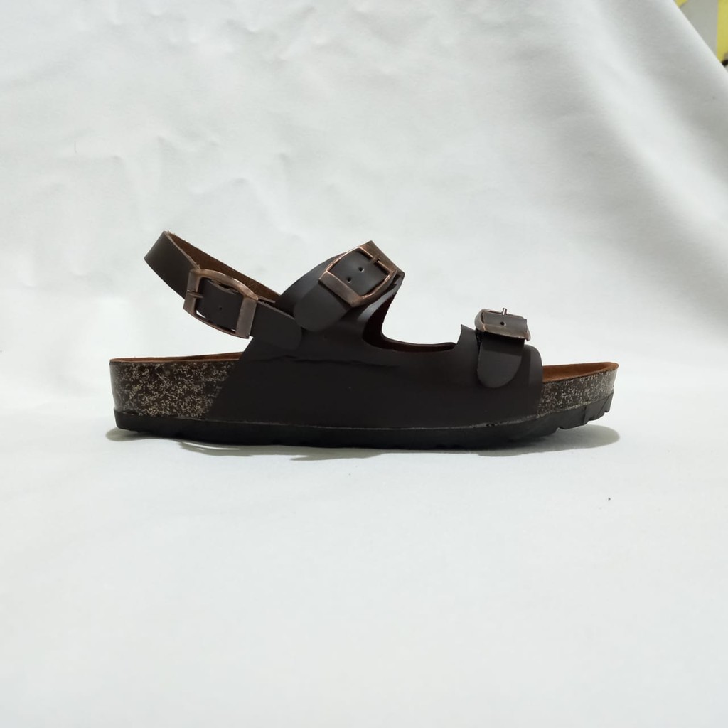 Sandal Flat Wanita Birken Model Tali Slingback On BROWN   ( Alesa - series )