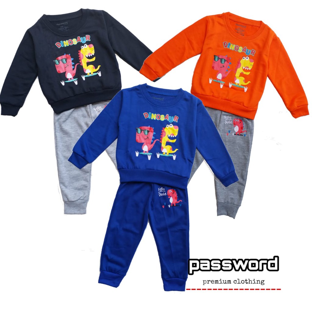 HappyOliver PASSWORD DINO DUDE Setelan Sweater 1 - 7 Tahun Baju Anak BerKualitas