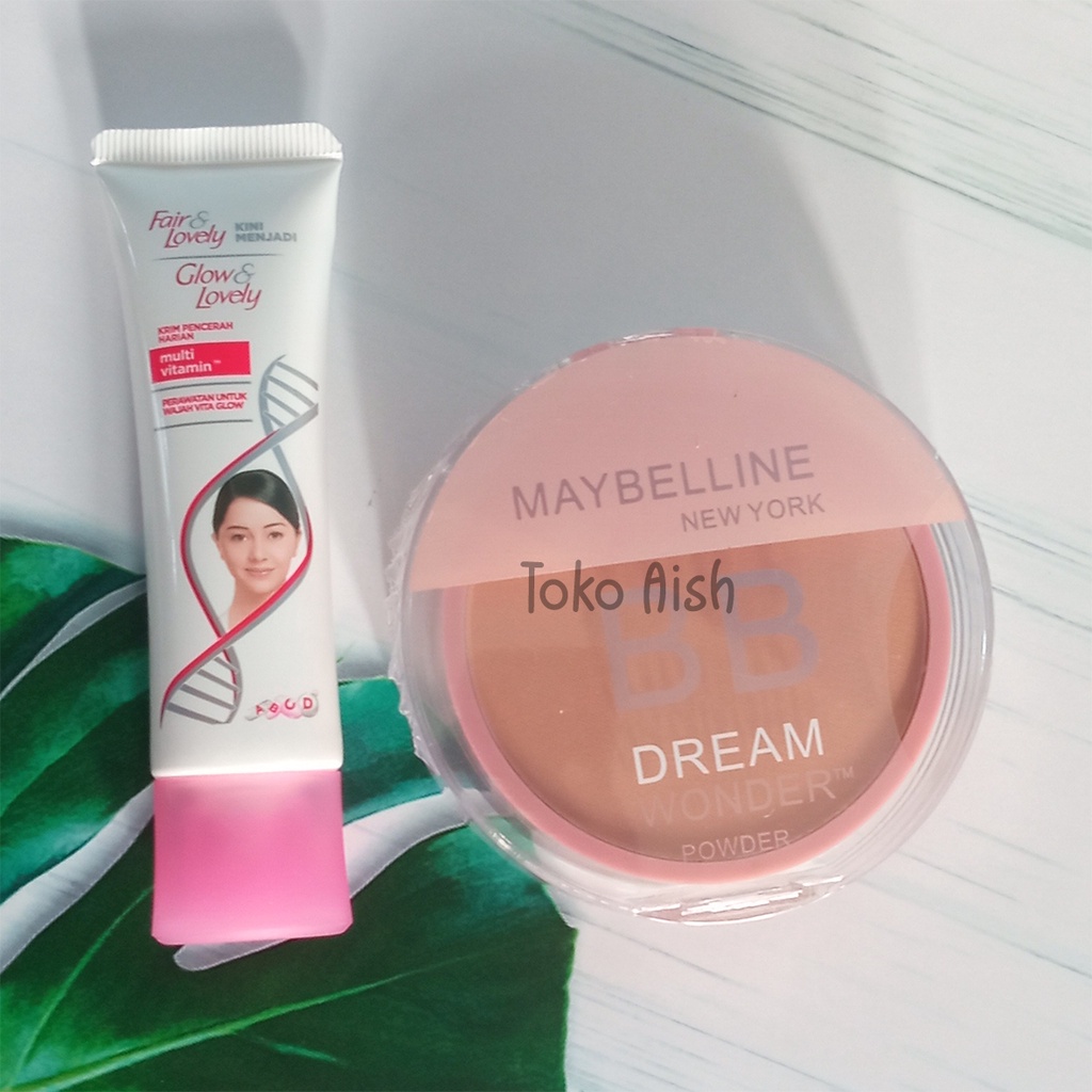 PAKET 2 IN 1 KRIM PENCERAH HARIAN FAIR & LOVELY / GLOW & LOVELY DAN BEDAK PADAT DAN BEDAK BASAH BB D