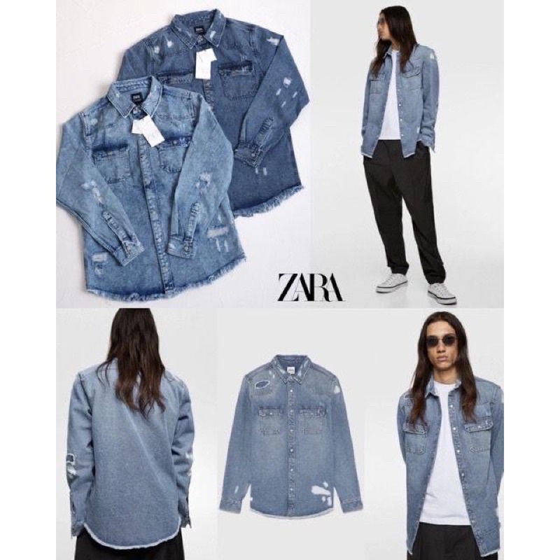 Zara Ripped Denim Shirt Man