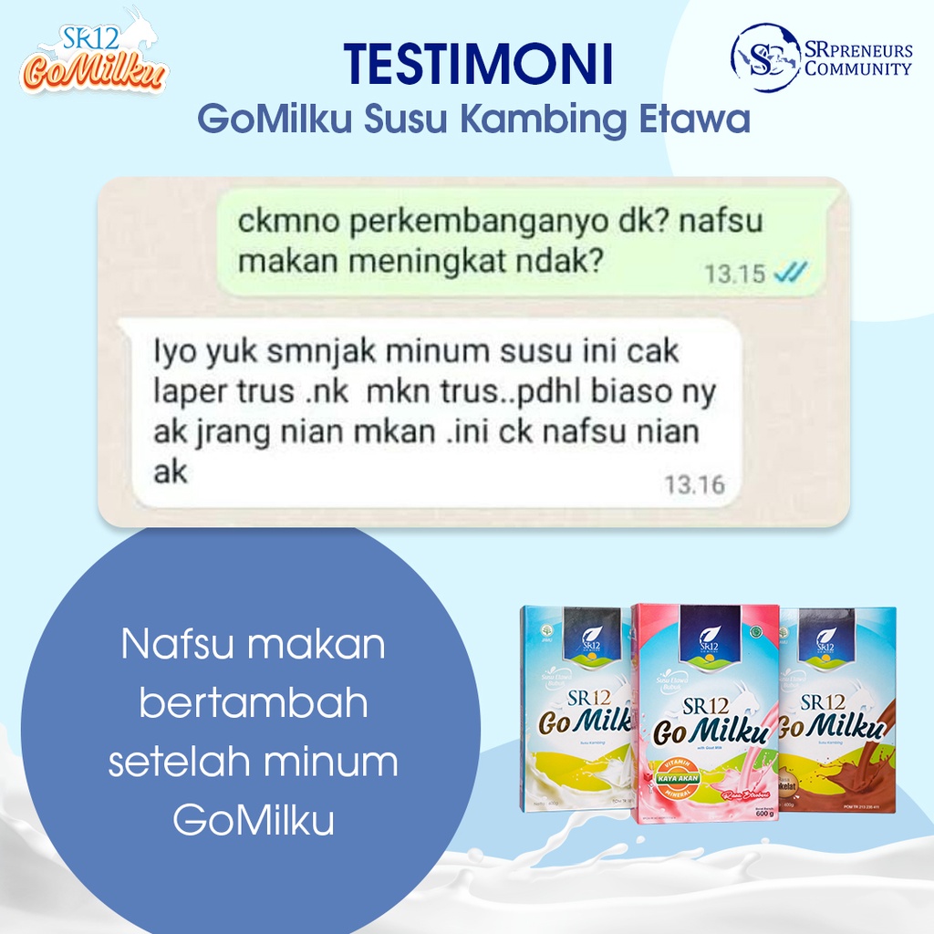 GOMILKU SUSU KAMBING ETAWA PREMIUM SR12 / BOOSTER ASI / MENYEHATKAN LAMBUNG / SUSU KAMBING BPOM