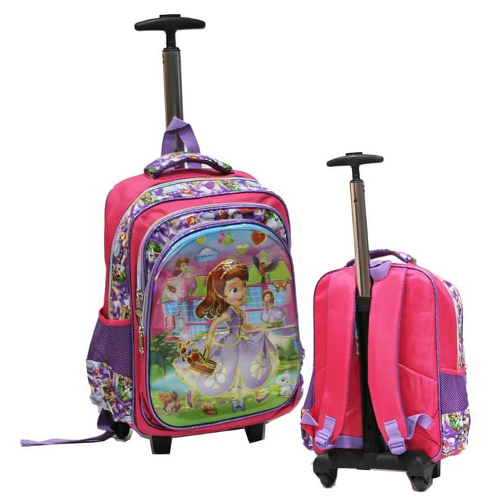 Tas Anak Sekolah SD Trolley Gagang Stainless Princess Sofia 5D Timbul