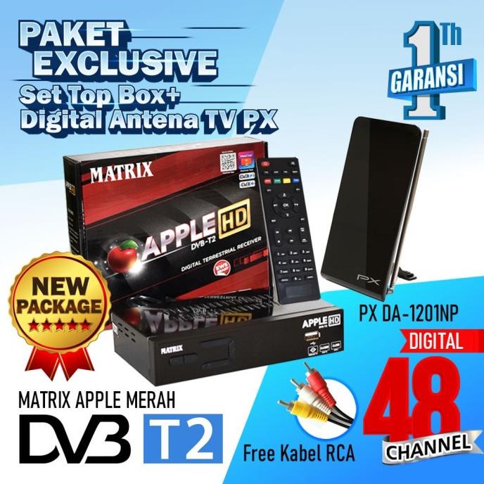 Receiver TV Set Top Box Matrix Apple DVB T2 + Antena TV Digital PX