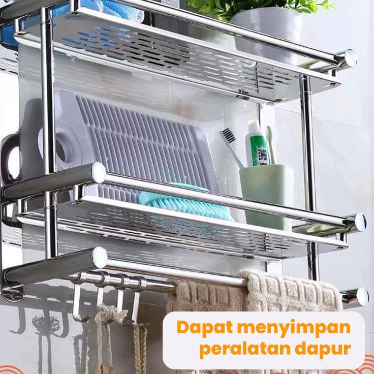 Super Puas Rak Kamar Mandi Dinding Rak Bumbu Dapur Stainless Steel Rak Tempel Gantung Rak Handuk dapat dipasang tanpa harus dilubangin dibagian