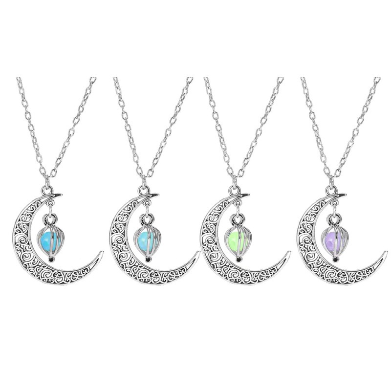 Charm Moon In The Dark Glowing Stone Necklaces Neo-Gothic Luminous Pendant Necklace For Women Jewelry Christmas Gifts