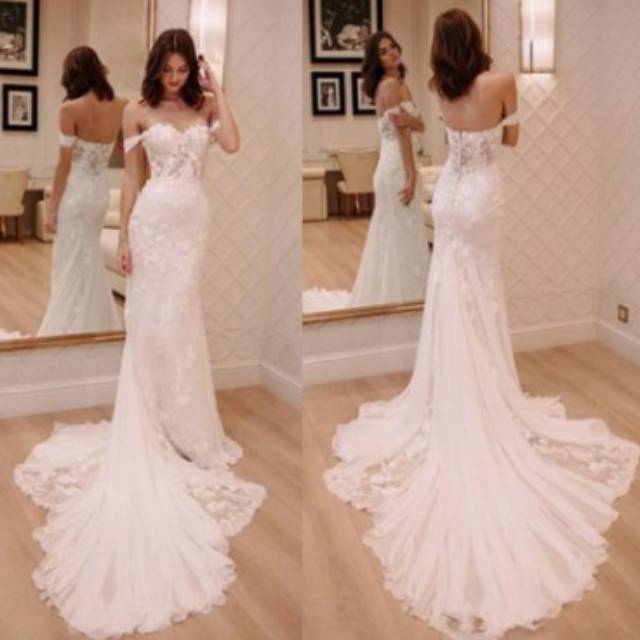 Gaun Wedding Pengantin Putri Duyung Renda Gaun Modern