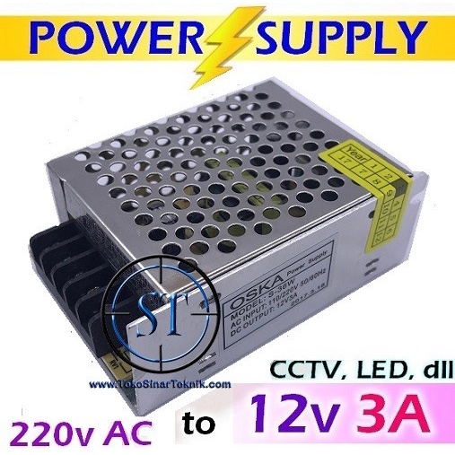 Power Supply 12v 3A Jaring CCTV LED AC 220v to DC 12v 3A Adaptor PSU Lampu Led Switching