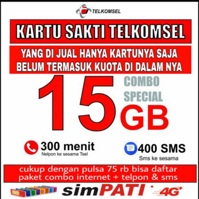 KARTU SAKTI TELKOMSEL 15GB COMBO (INTERNET AN,NELPON DAN SMS)