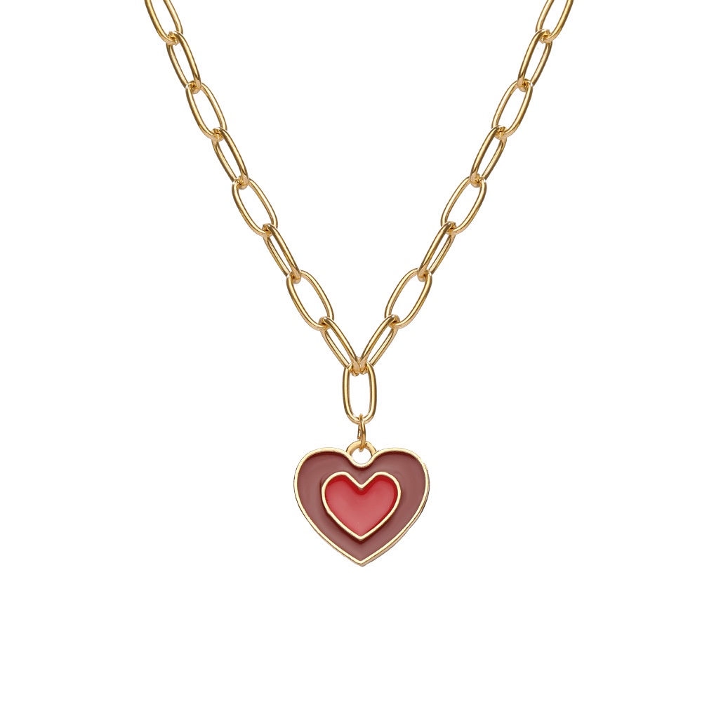 Y2K Girl Wind Dripping Color Glaze Double Heart Necklace for Women Fashion Pendant Necklace