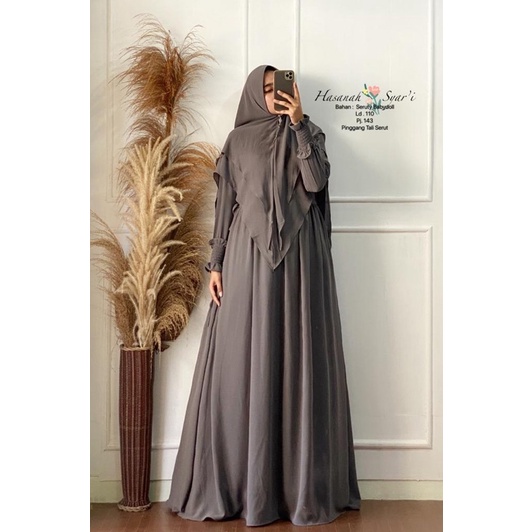 Gamis syari hasanah bahan ceruty baby doll premium full furing / busui / resleting-6