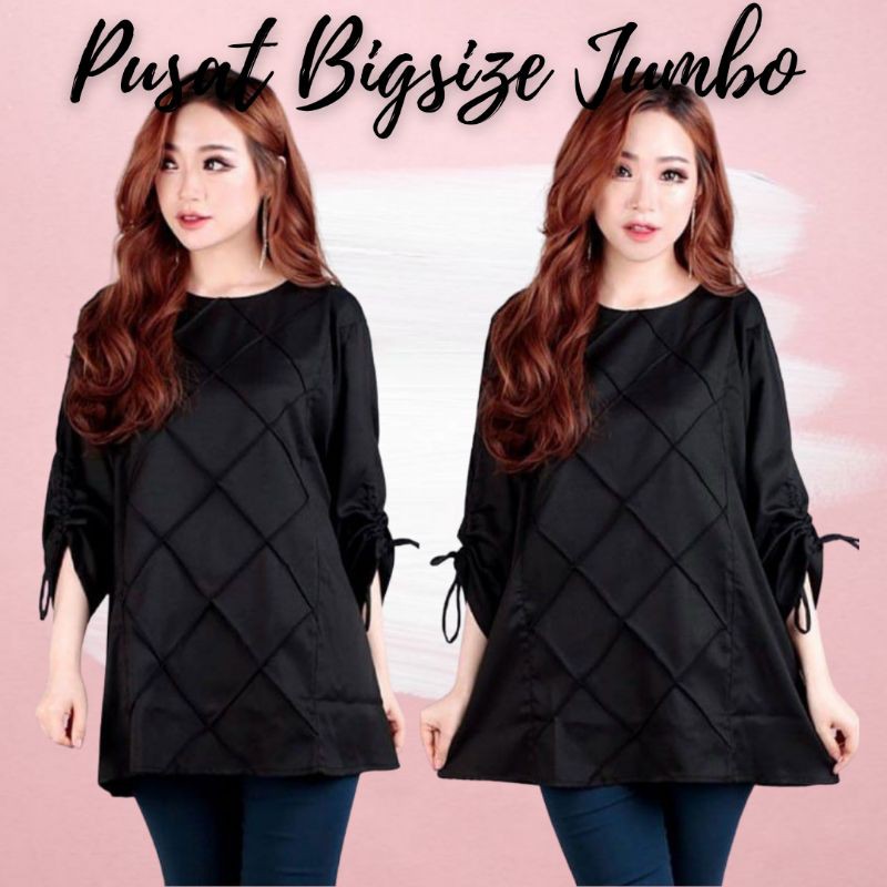 LD 120 - BLOUSE JUMBO BIGSIZE TANGAN SERUT HITAM HIJAU PUTIH AA