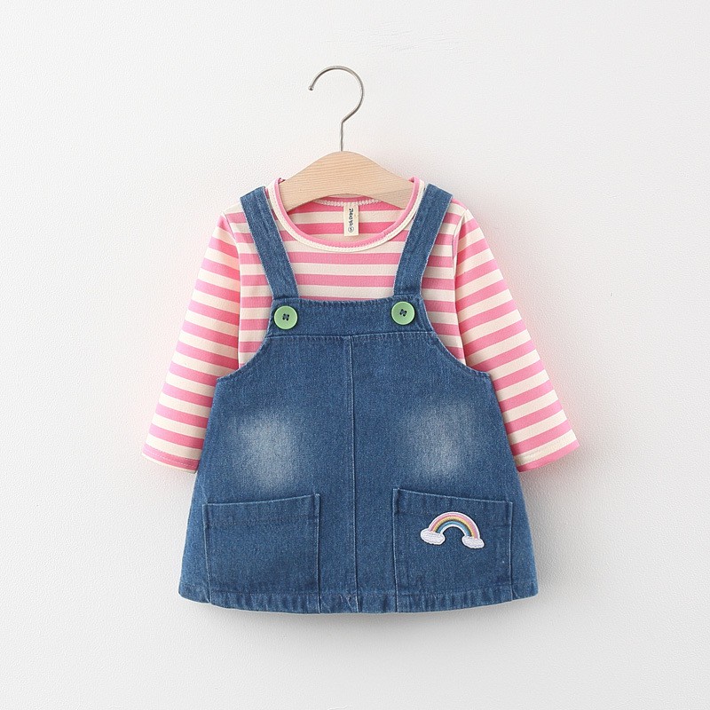 HappyOliver OVERALL SALUR DENIM RAINBOW 5882 EBV baju anak perempuan import 2in1 motif lucu