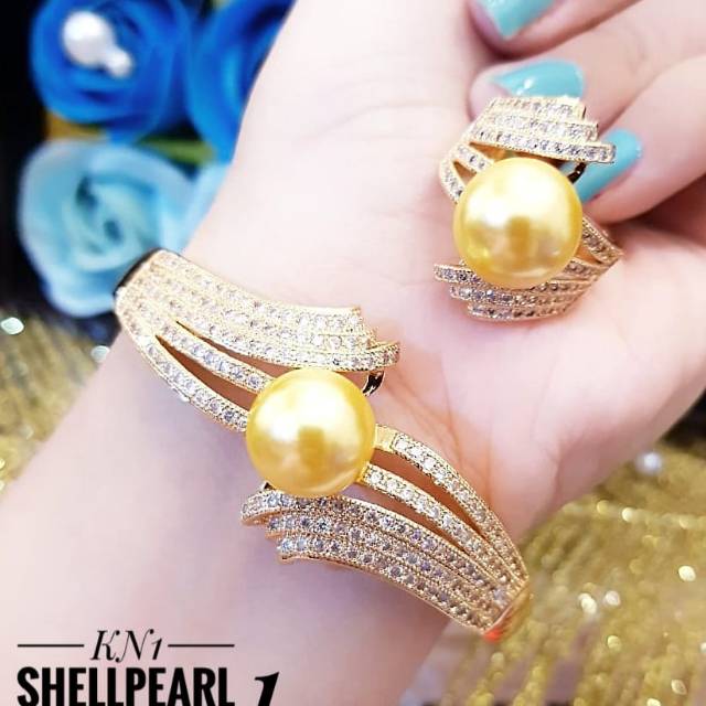 Xuping gelang dan cincin shellpearl lapis emas 2310k