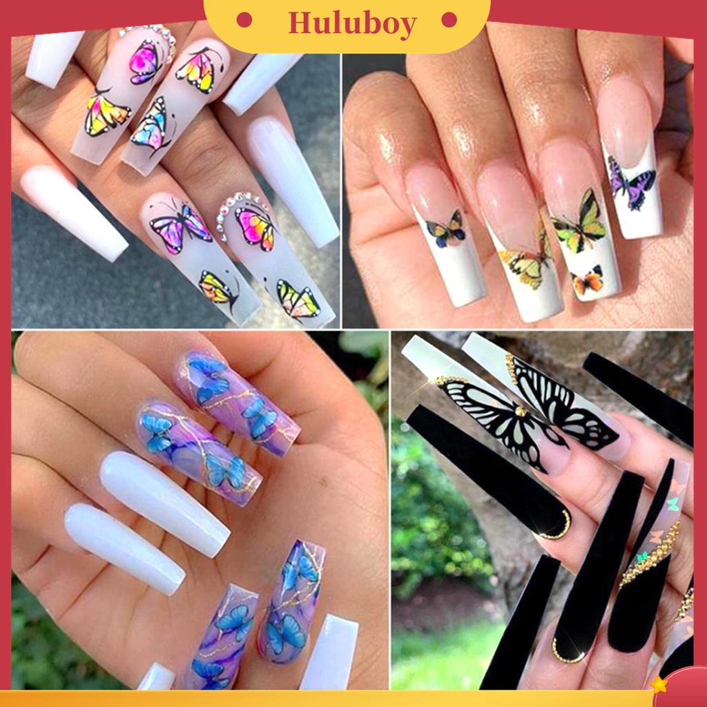 Huluboy Huluboy♡ 30 Pcs Stiker Nail Art Motif Kupu-Kupu Aneka Warna Untuk Rumah