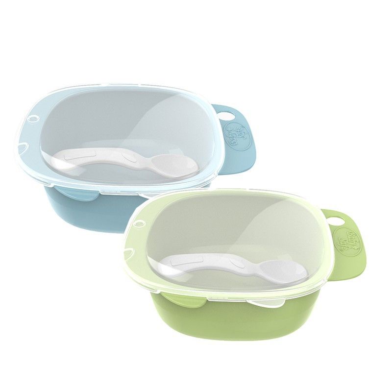 lov me❤ Baby Safe Meal Bowl with Transparent Lid -Mangkok dengan penutup dan sendok Bentuk ikan - BPA FREE bisa Steril Rebus B356B / B356G