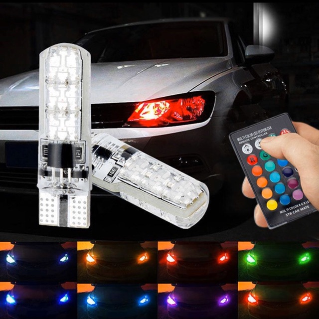 DUA LAMPU LED T10 REMOTE RGB LAMPU KOTA - SENJA MOTOR DAN MOBIL