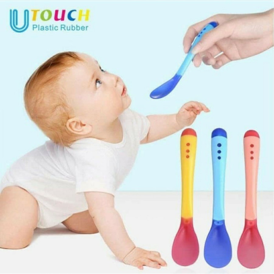 Sendok Garpu Sensor Suhu Bayi Silicon Lembut Flexible  - White_Cell