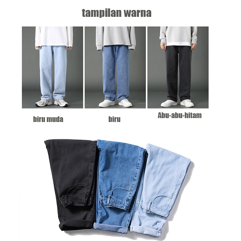 Baggy jeans celana jeans pria celana korean style straight jeans biru muda fashion santai celana jeans panjang pria