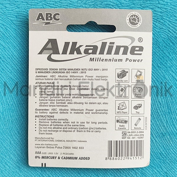 Baterai ABC Alkaline AAA isi 2 - Battery Batere ABC Alkaline AAA isi 2 1.5V