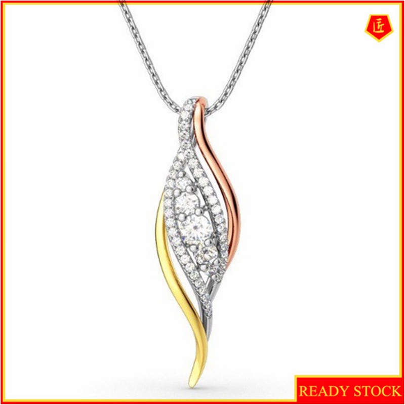 [Ready Stock]Fashion New Diamond Leaf Pendant Gold-Plated Necklace