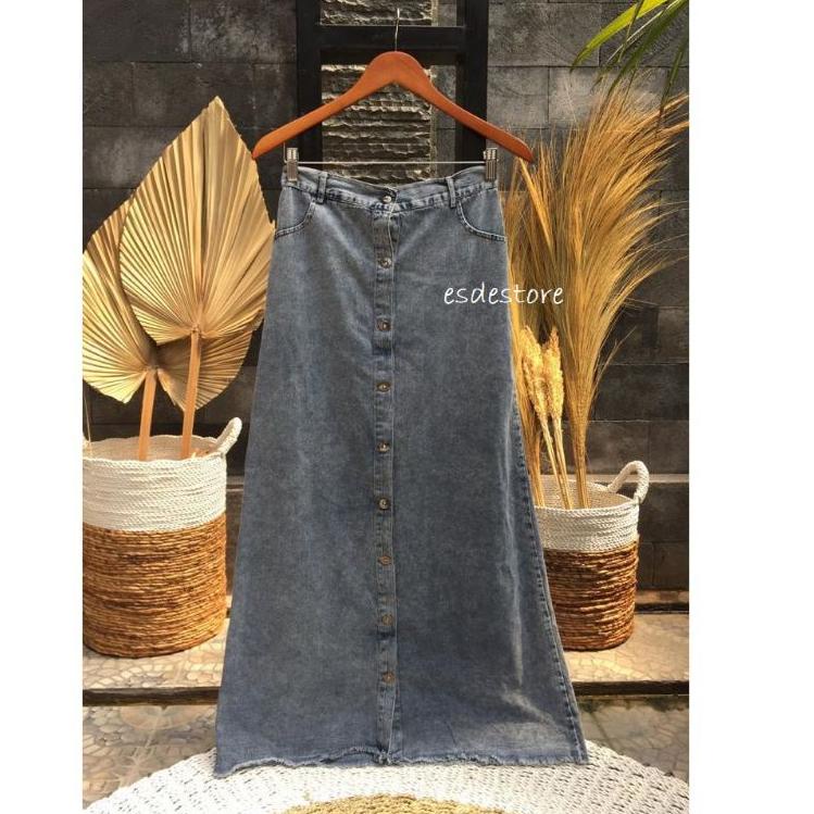(SALE) Rok Jeans Span Panjang Gisca Kancing Depan Murah//Rok jeans wanita terbaru 2021/ Rok jeans pa