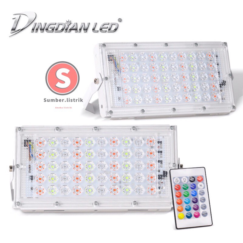 lampu sorot led rgb 50w 220v /warna warni led sorot remot 50watt