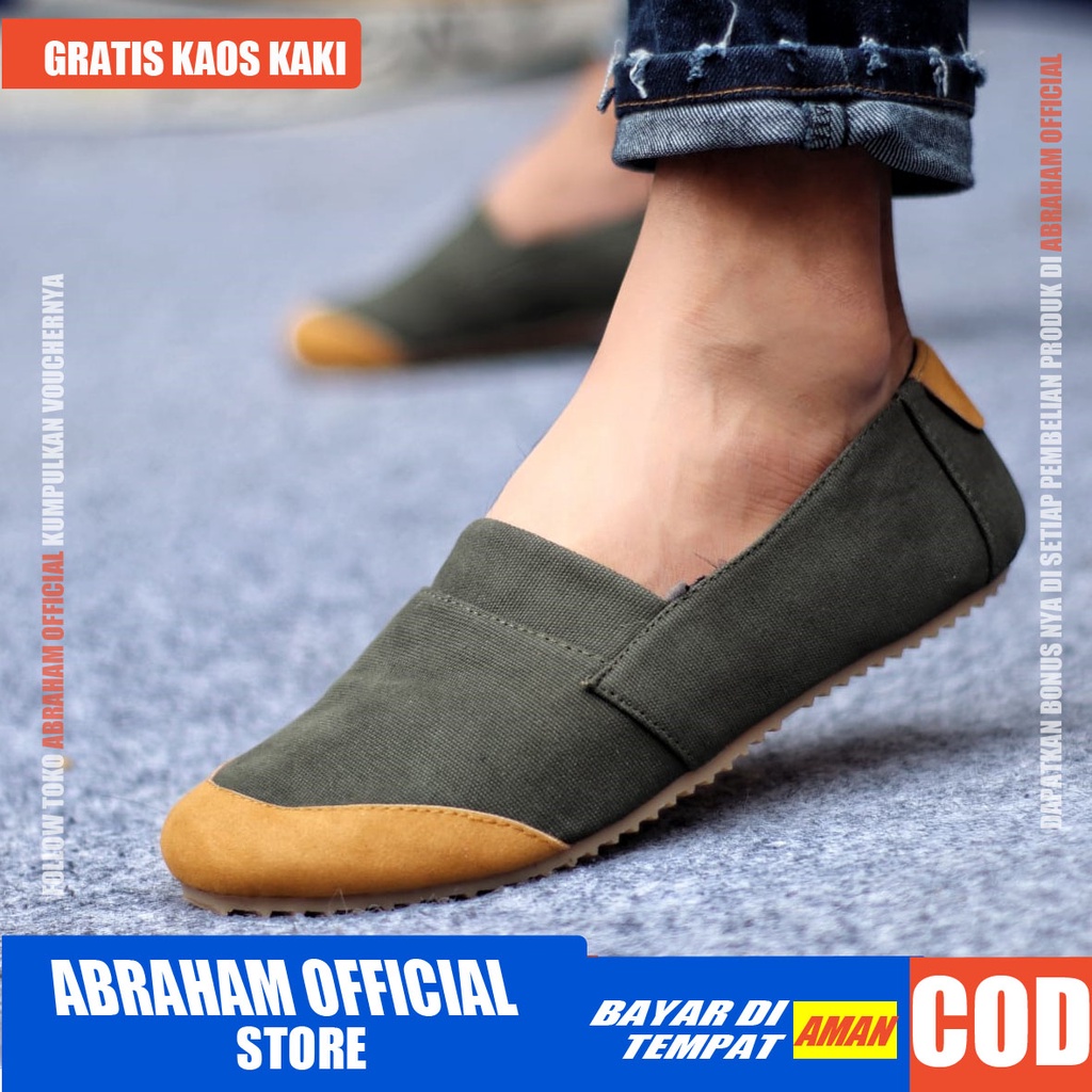 ABRHM x KEN Sepatu Slip On Pria Sepatu Pria Casual Sepatu Casual Pria Sepatu Kasual Cowok / Cowo Slop Anti Slip Semi Formal Kerja Kuliah Gaya Santai Keren Kekinian Original Murah Terlaris