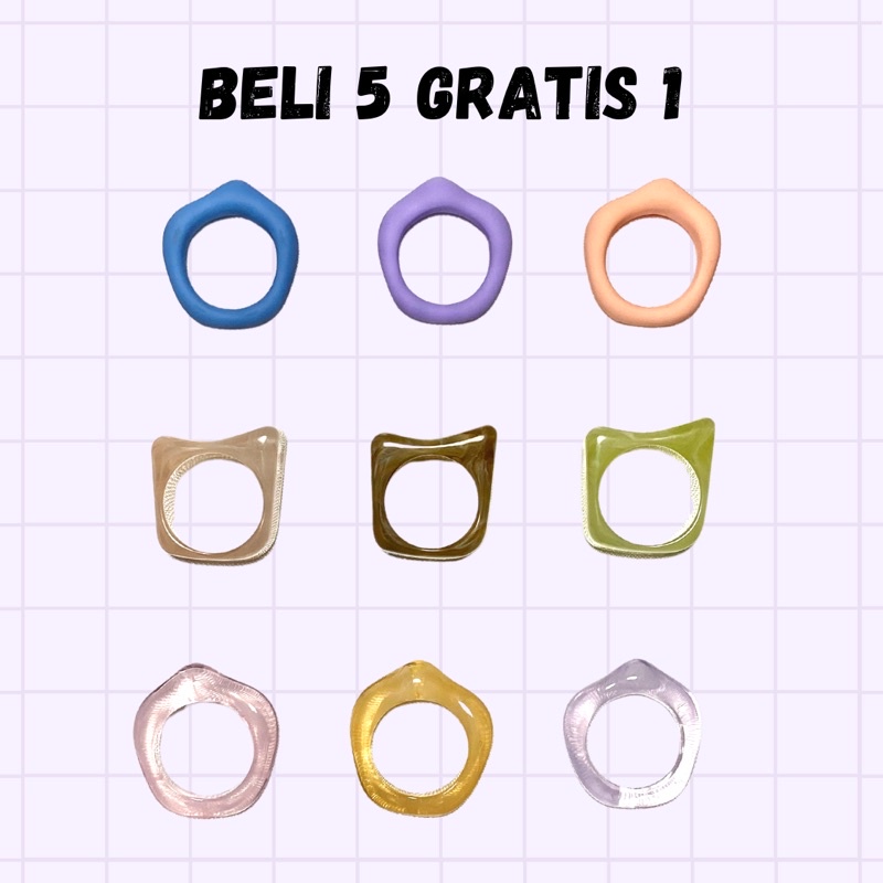 Cincin Korea / Cincin Akrilik / Cincin Asimetris / Cincin Buah / Cincin Wanita / Simple Ring / Fashi