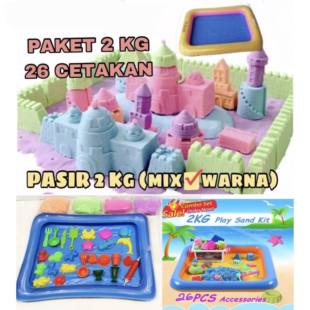 Pasir Kinetik SUPER JUMBO 2 KG - Mainan Pasir 2 kg 4 Warna FREE Kolam balon