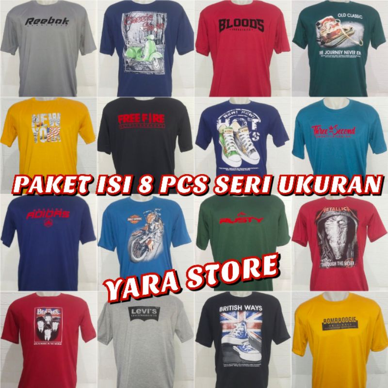 PAKET RESELLER ISI 8 PCS KAOS PRIA DEWASA SERI UKURAN M L XL DAN XXL / TERLARIS