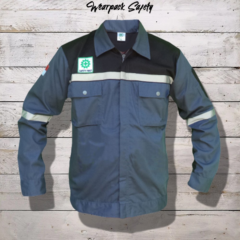Wearpack Safety Abu Hitam Atasan Wearpack Lengan Panjang Seragam Kerja