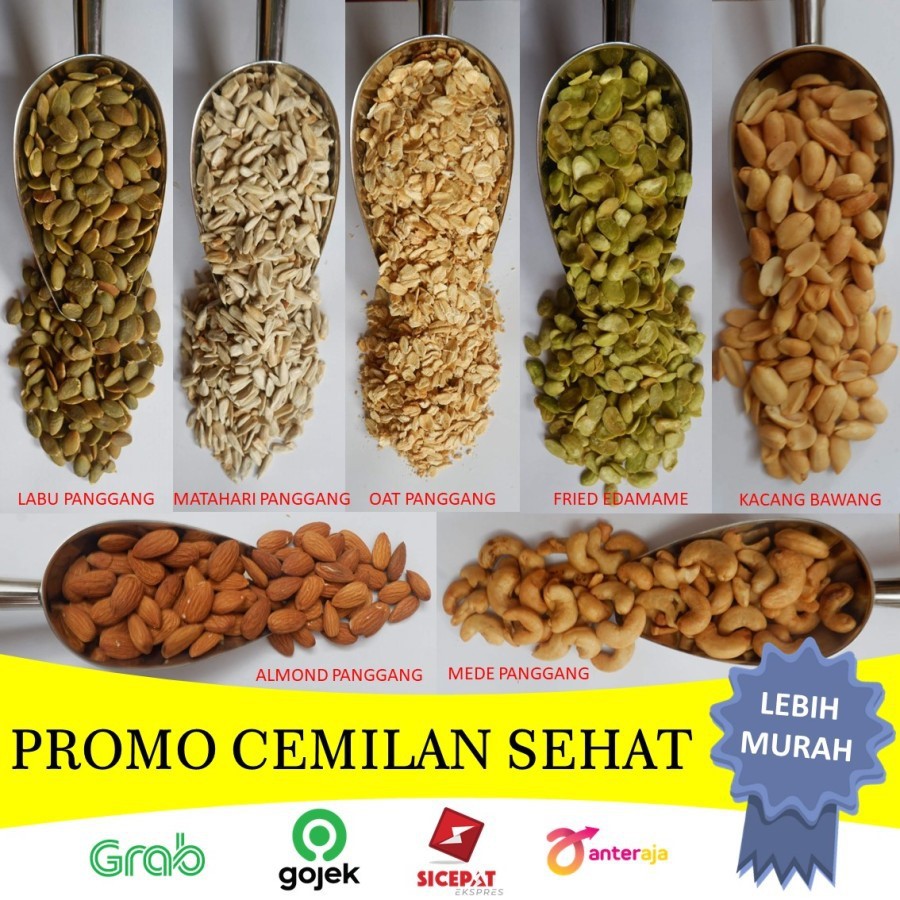 

100 gr almond mede biji matahari labu panggang edamame kacang bawang trail mix fruits nuts walnut chia seed garam himalaya