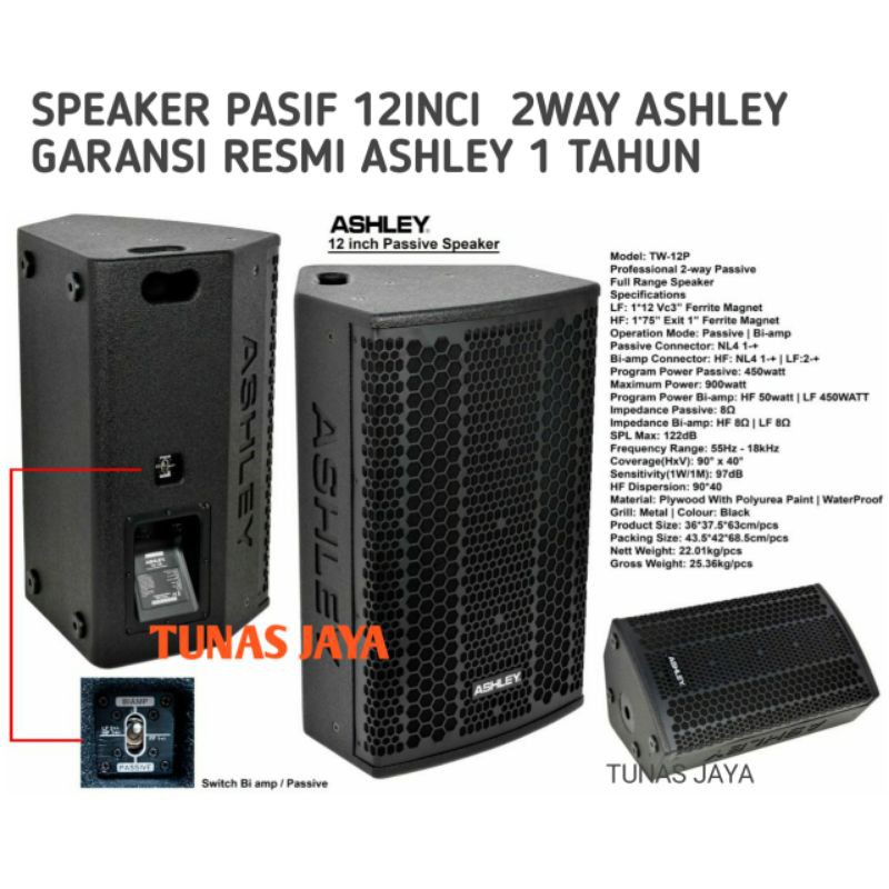 SPEAKER PASIF 12 INCI ASHLEY TW12P ASHLEY TW 12P 2WAY ASHLEY TW12P