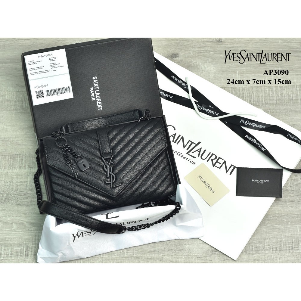 TAS BRANDED MURAH - Tas YSL College Matelasse Medium Leather FULL HITAM