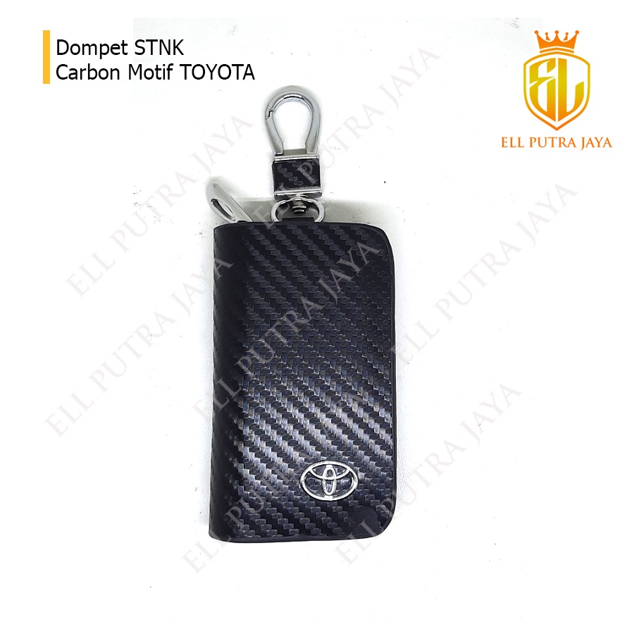 Dompet STNK Gantungan Kunci Motif Carbon Hitam Logo Toyota