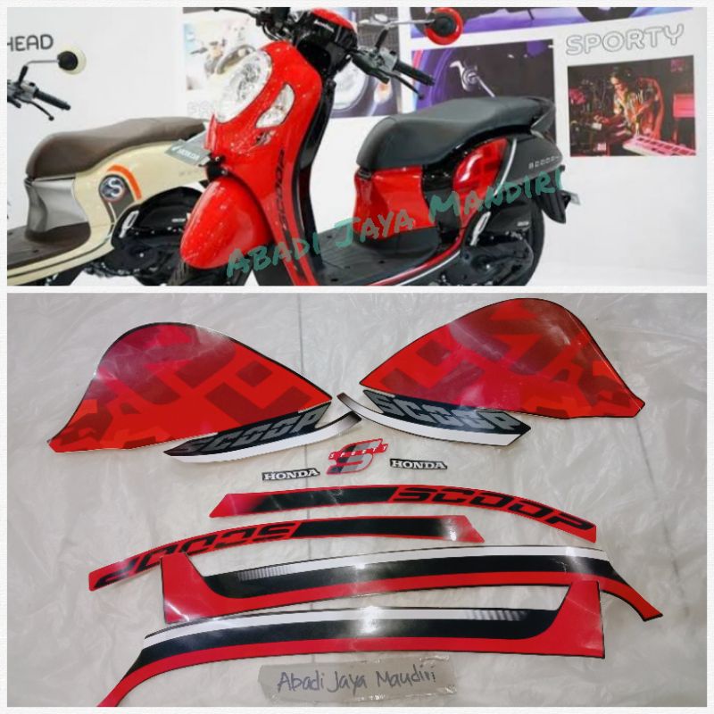 Striping Lis Stiker body Honda ORI Scoopy 2021 merah hitam full set Asli Honda