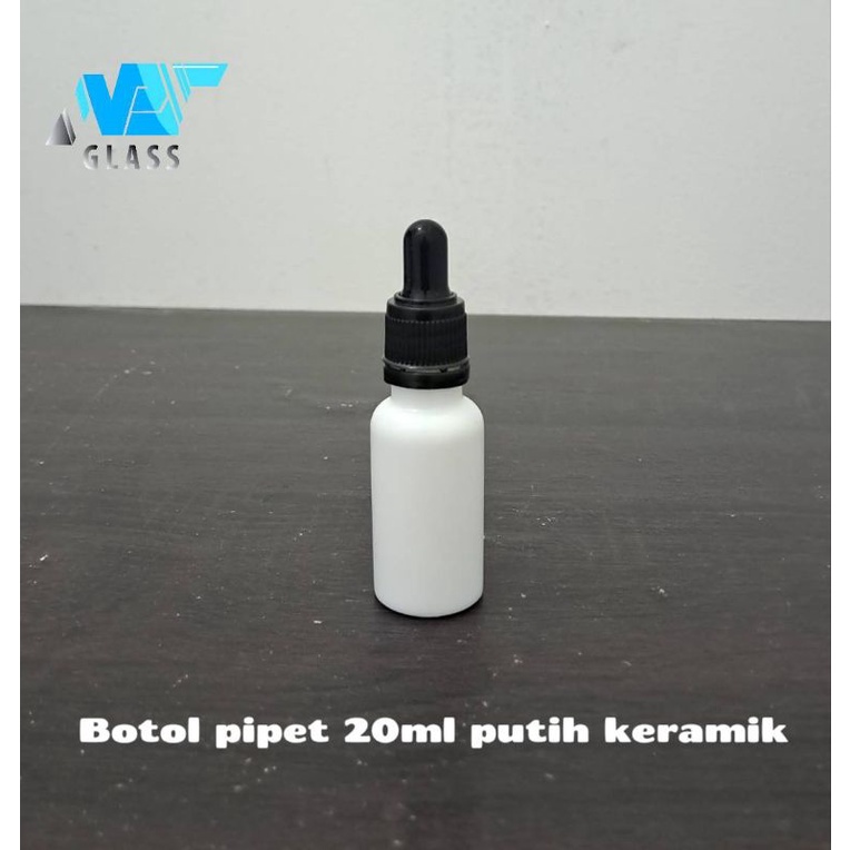 botol pipet kaca 20ml putih mutiara tebal ring segel hitam / botol serum 20ml