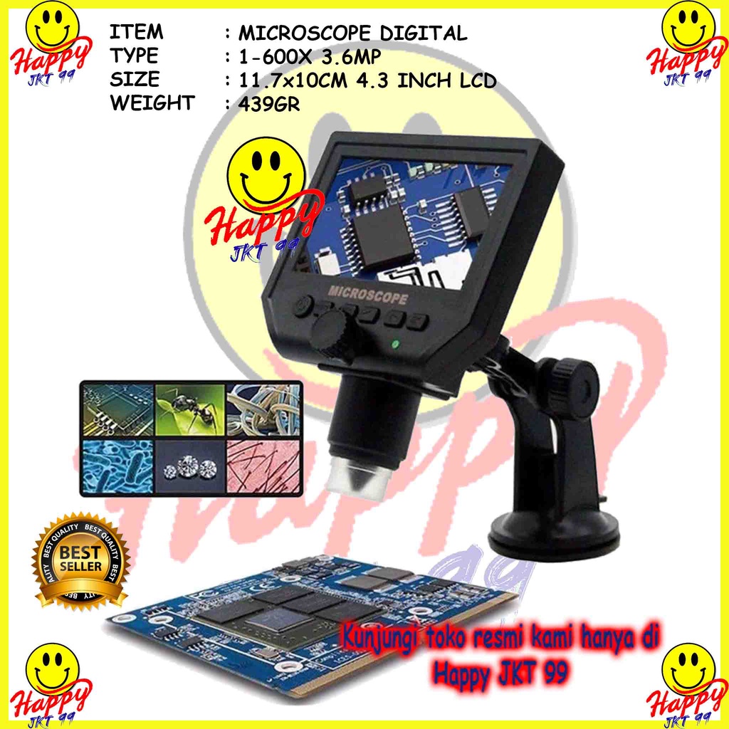 [ HAPPY JKT 99 ] MICROSCOPE DIGITAL LCD 1-600X 1 600X MICROSCOPE DIGITAL USB 10MP DIGITAL MIKROSKOP DENGAN MONITOR HD STAND