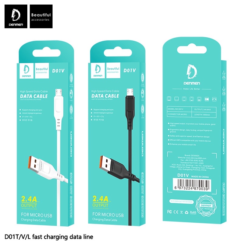 Kabel data 2.4A denmen D01V Micro Usb kabel charger all merek kabel data denmen