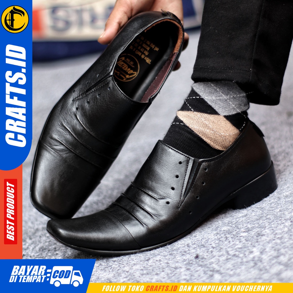 Sepatu Pantofel Pria Sepatu Formal Pria Kulit Asli Slop Sepatu Pantopel Hitam Kerja Kantor CRAFTS REMPEL