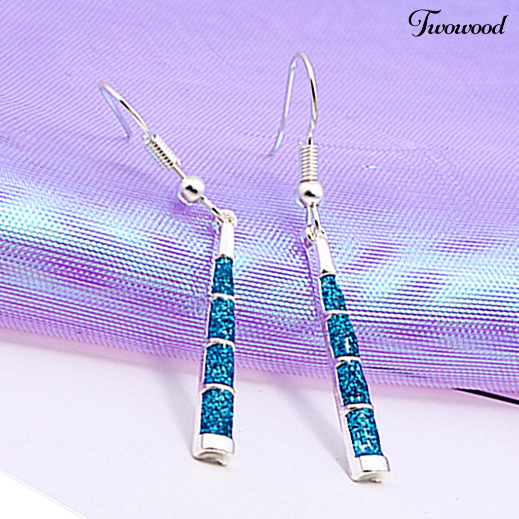 Twowood 1 Pair Hook Earrings Trapezoid Pendant Blue Faux Stone Women Shiny All Match Lightweight Dangle Earrings for Dating