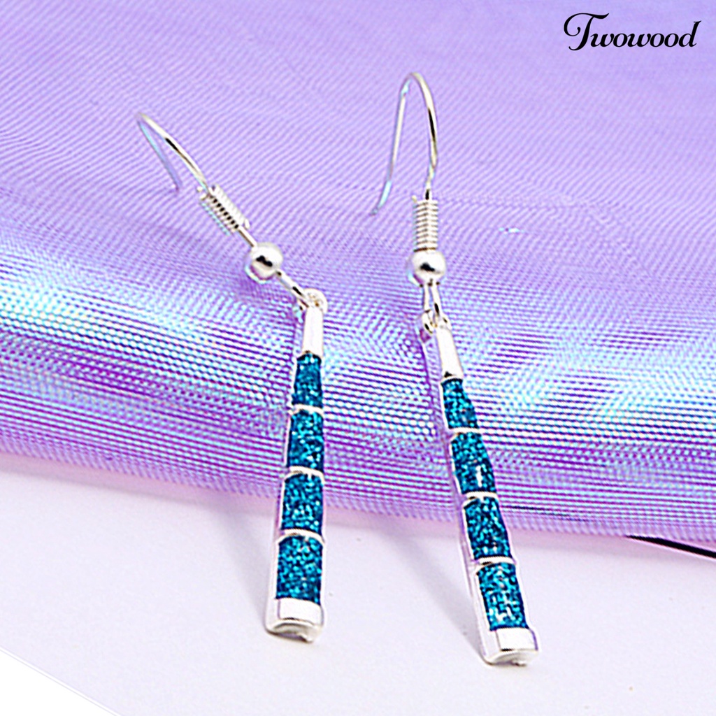 Twowood 1 Pair Hook Earrings Trapezoid Pendant Blue Faux Stone Women Shiny All Match Lightweight Dangle Earrings for Dating