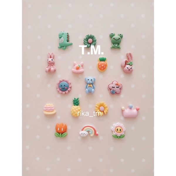 Aplikasi Resin Clay Karakter 20pcs - Tempelan Stoper - Charm Mask Strap - Hiasan Jepit Rambut