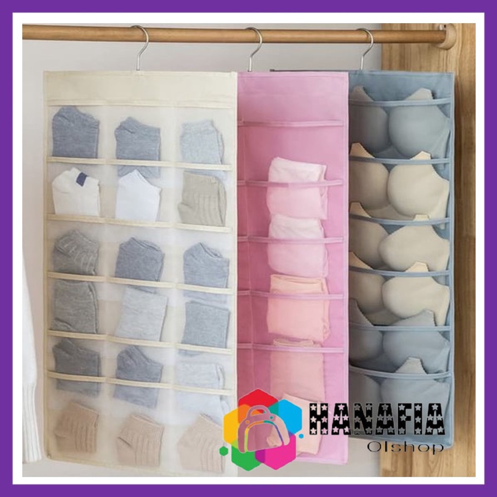 HANAFIA GANTUNGAN PAKAIAN DALAM HANGING UNDERWARE POUCH 30 SEKAT, 2 SISI TEMPAT BRA, PANTIES | RAK GANTUNG UNDERWEAR