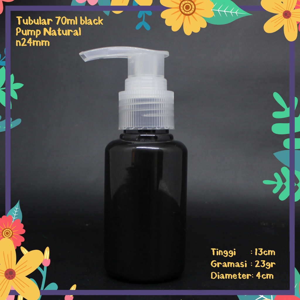 BOTOL PLASTIK TUBULAR 70ML HITAM TUTUP PUMP NATURAL KEMASAN HAND SANITIZER HANDBODY LOTION GEL SHAMP