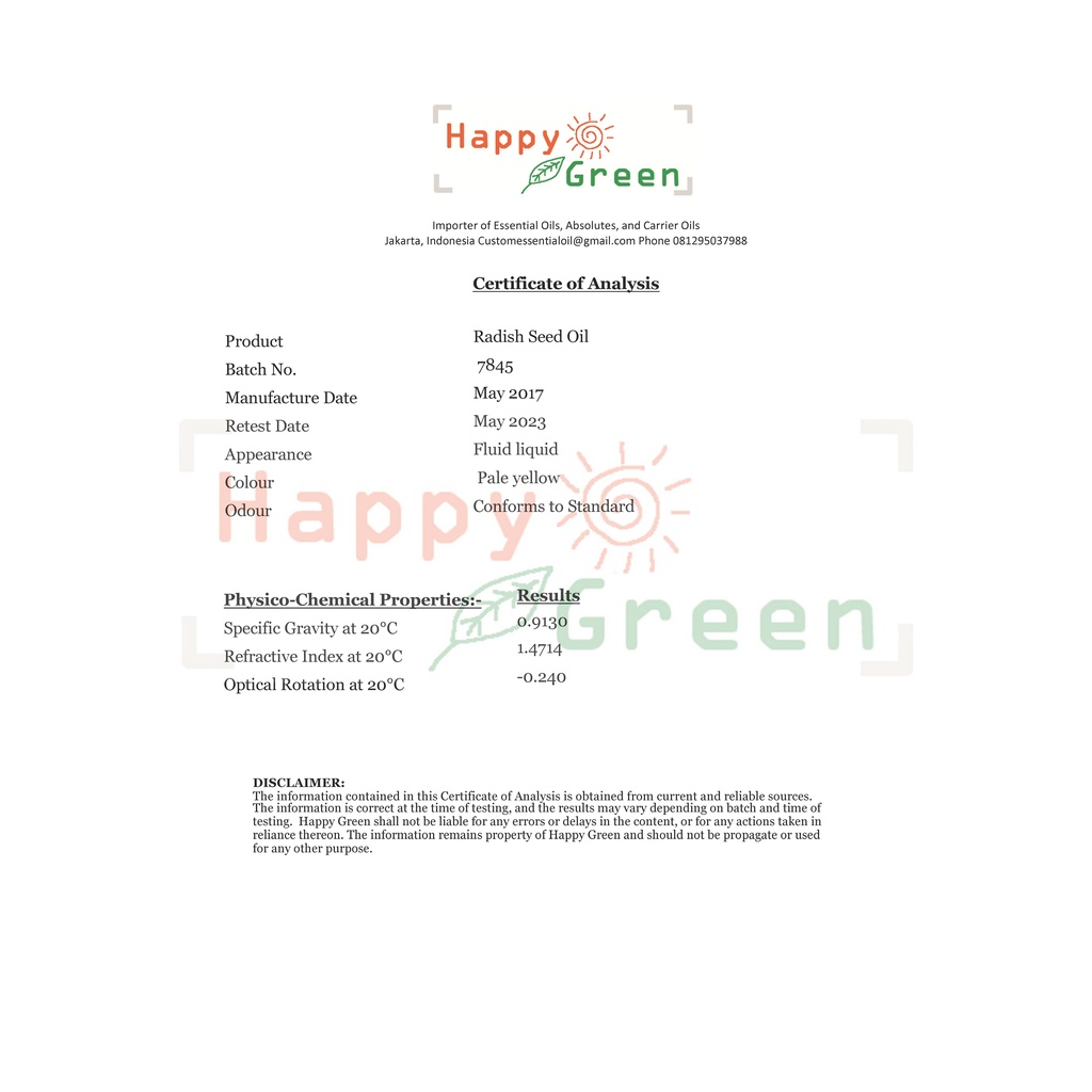 Happy Green Radish Seed Oil (10 ml) - Minyak Biji Lobak Murni