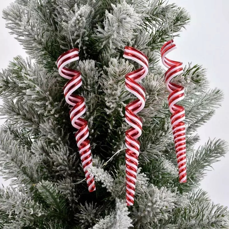 3D Christmas Plastic Candy 3D Red White Lollipop Pendant/Christmas Tree Hanging Decoration Xmas Party Accessories