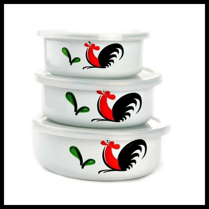 Kedaung Mixing Bowl Set 3Pcs Ayam Jago Seri 2 Mangkok Enamel