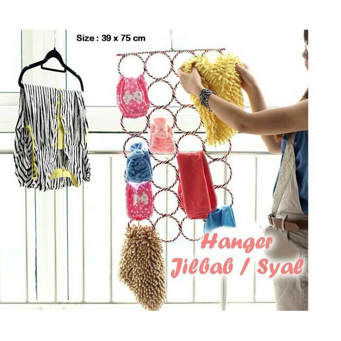 ZILLO Hanger Jilbab Gantungan Hijab Hanger Syal Dasi Serbaguna 28 Ring Bulat Bahan Tali Lilit Berkualitas