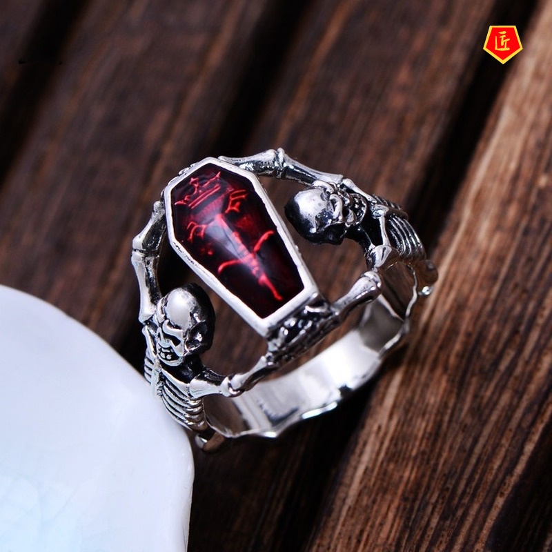 [Ready Stock]European and American Retro Silver Vampire Bat Skull Ring Punk Style